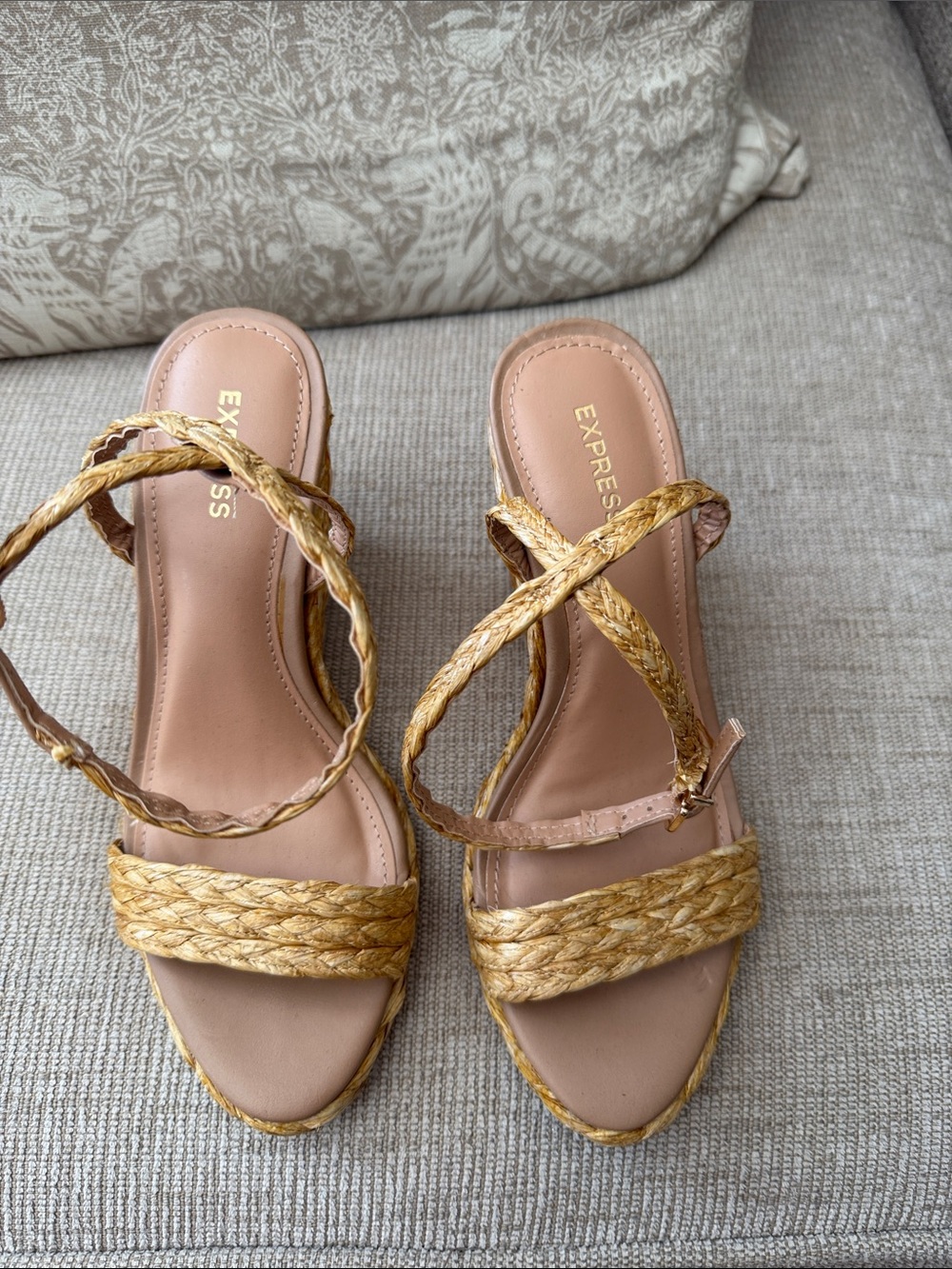 Express Women's Gold Braided Strap Wedge Sandals